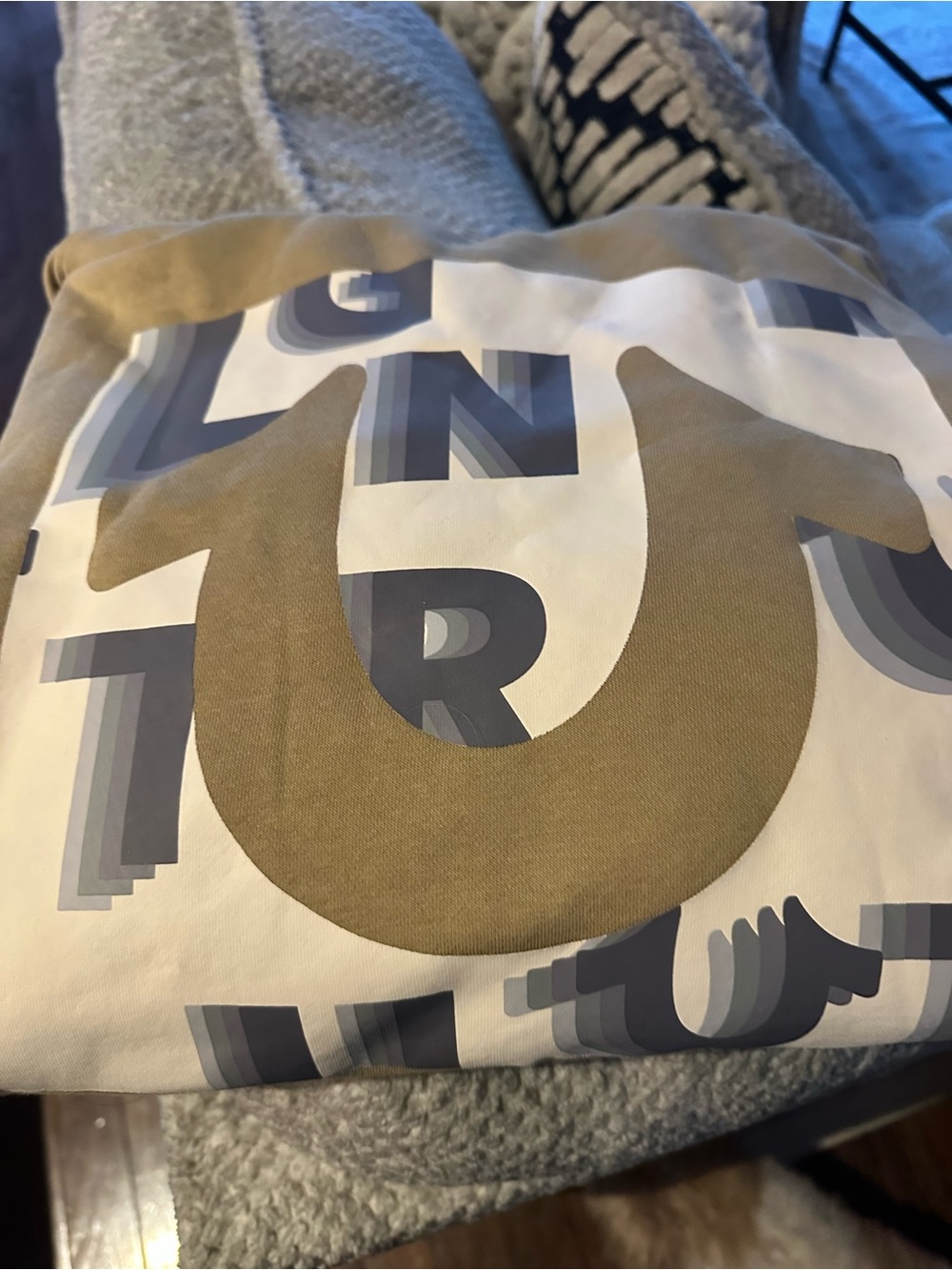 True Religion Khaki and Black Branded Hoodie Label Detail